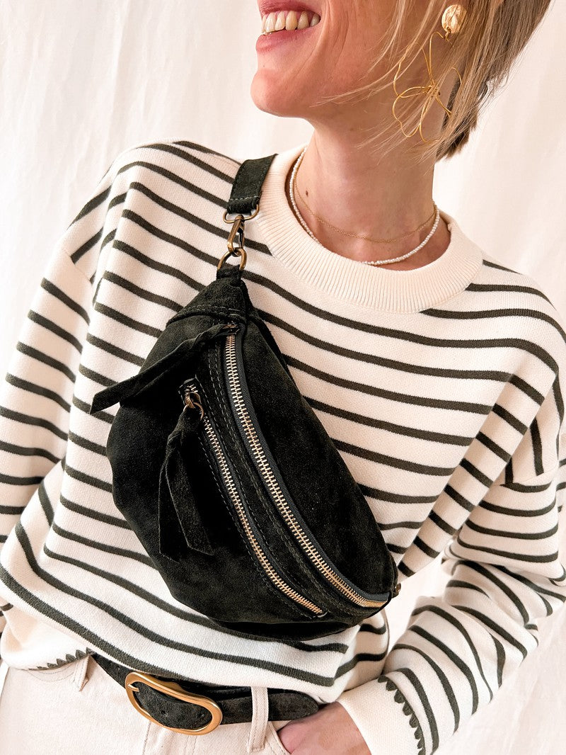 Sac banane suédine noir femme